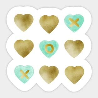 Tic tac toe hearts - mint and gold Sticker